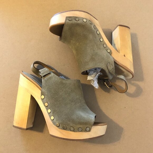 DOLCE VITA Sadey Heels Women’s Size 8.5 US Green/Tan Peep Toe Shoes Slingback - Picture 10 of 13
